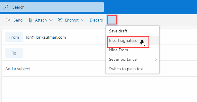 Select Insert signature in Outlook in Office 365