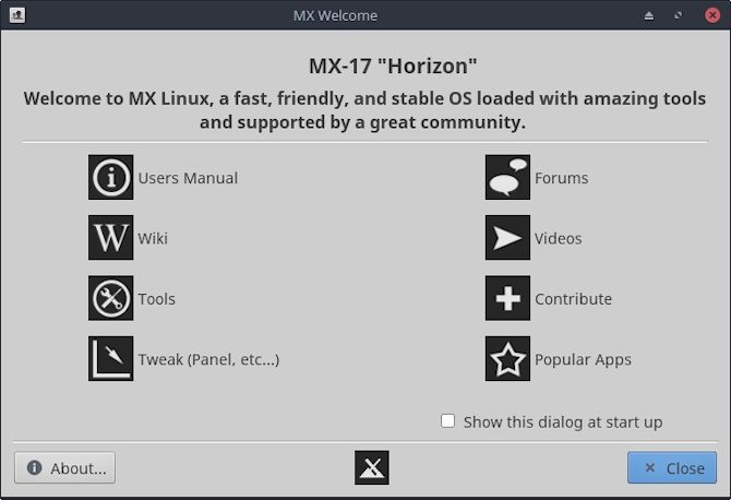 mx linux welcome screen