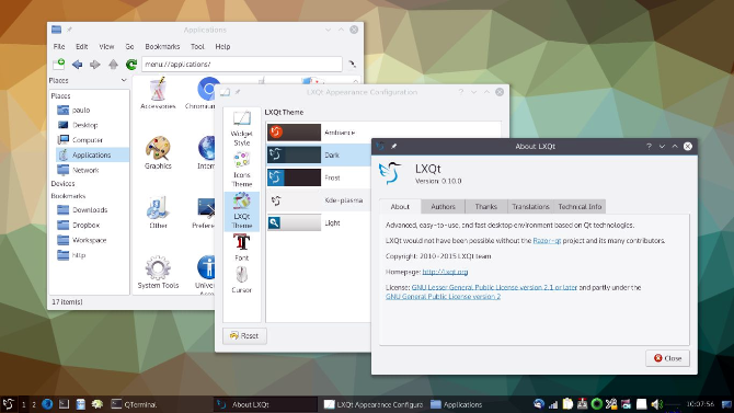The LXQt desktop environment