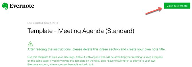 View Template in Evernote