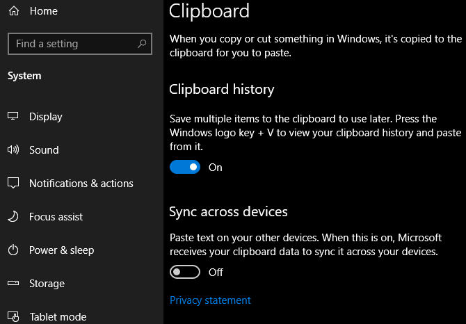 Windows 10 Clipboard Options