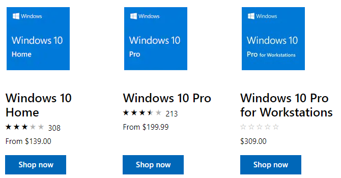 Windows 10 Licenses from Microsoft Store