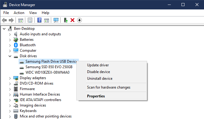 Windows Device Manager Disk Drives