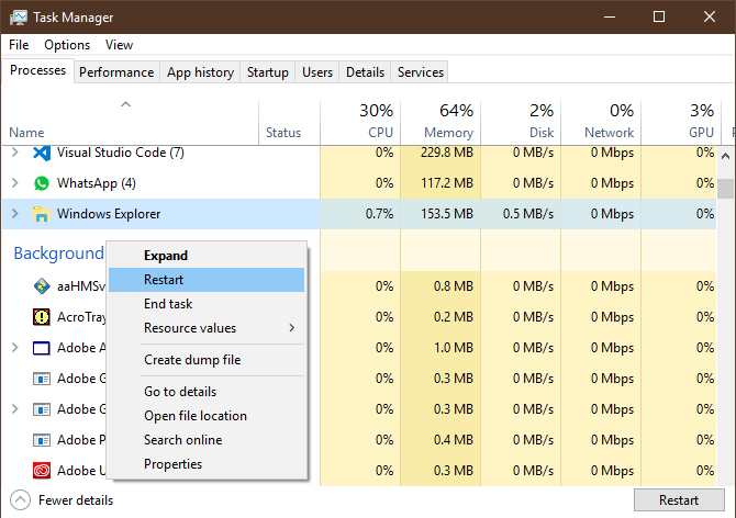 Windows Restart Windows Explorer