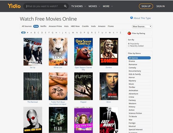 Best Free Movie Streaming Websites - Yidio 