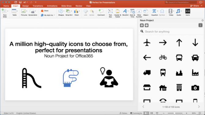 The Noun Project add-in for Powerpoint gives free icons and emojis