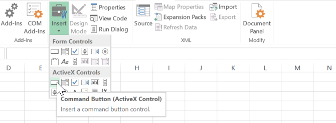 adding button in excel