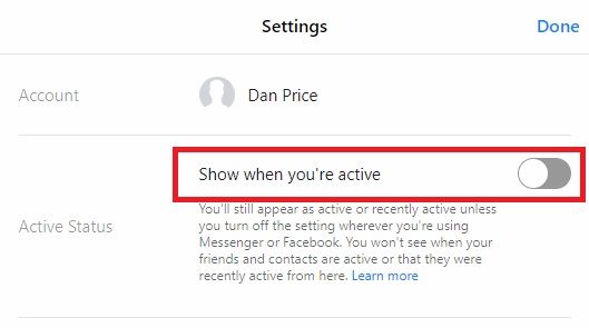 facebook messenger active status toggle