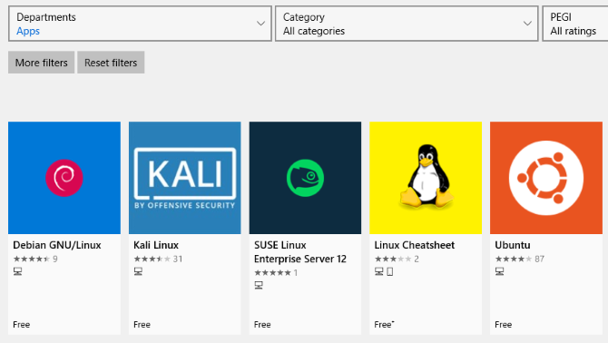 Linux distro apps in the Windows Store