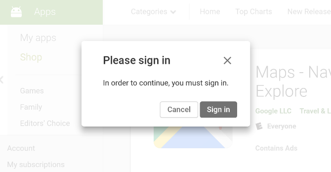 Google Play sign in required