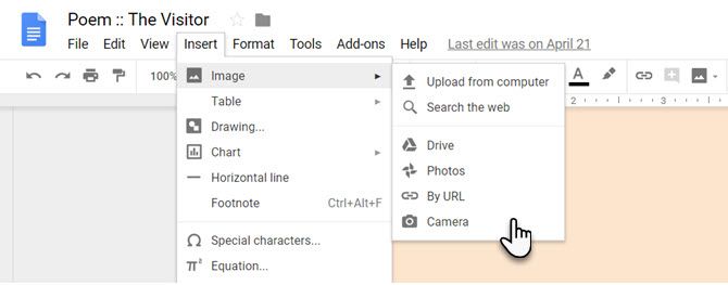 Insertar imágenes en Google Docs