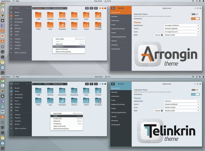 Arrongin og Telinkrin temaer for Ubuntu