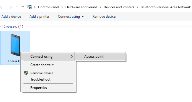 Connect to an Android tethering access point via Bluetooth in Windows 10