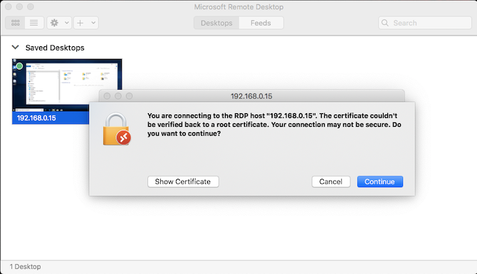 certificate warning remote desktop mac
