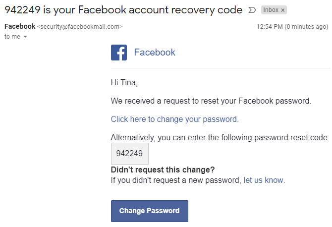 Facebook Account Recovery Code Email