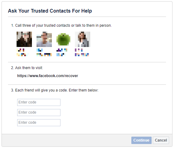 Ask trusted contacts for help to recover Facebook account.