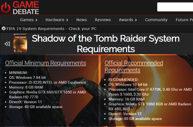 System requirements games