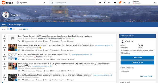 Reddit Politics Screenshot