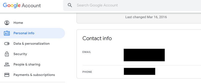 Google Personal Info Settings Erase Phone Number