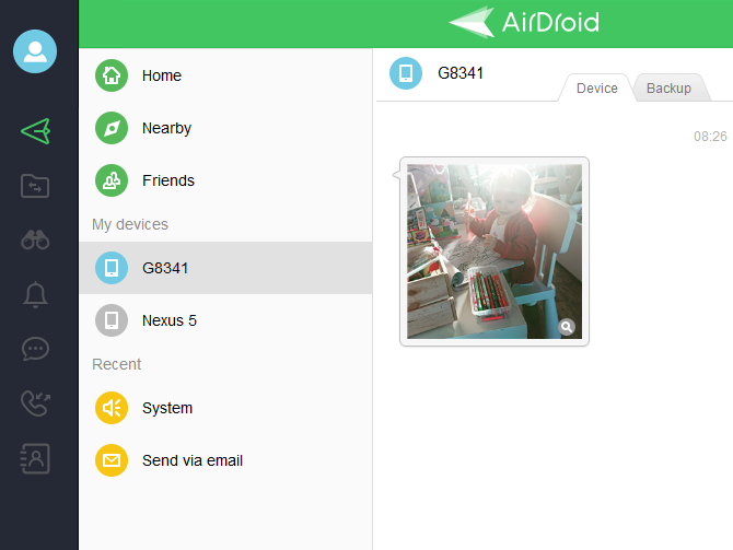 Images sent via AirDroid to your PC are delivered to the desktop client app