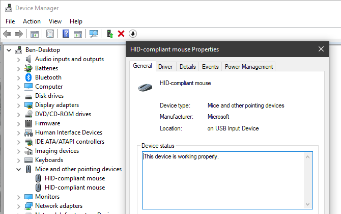 Device Manager Manage Mice