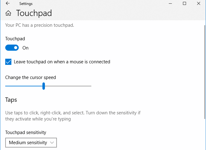 Windows 10 Touchpad Settings