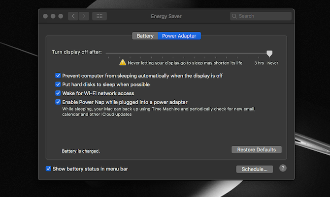 Energy Saver Mac settings