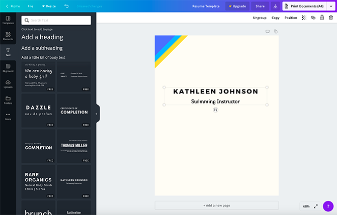 how to create a resume from scratch using canva