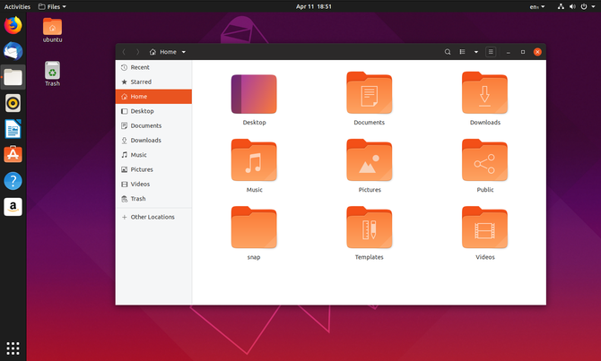 Ubuntu 19.04 file manager with desktop icons in the background