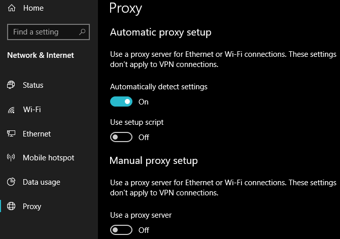 disable changing proxy settings windows 10 home