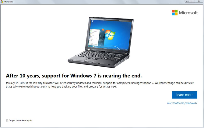 Windows 7 End of Life Message