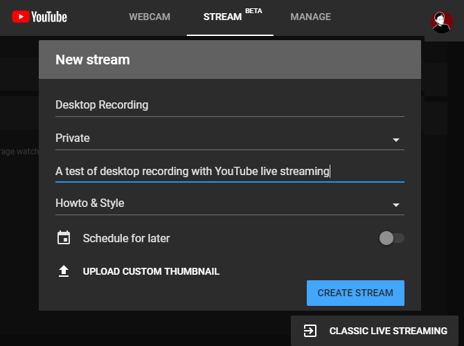 YouTube Classic Live Streaming Button