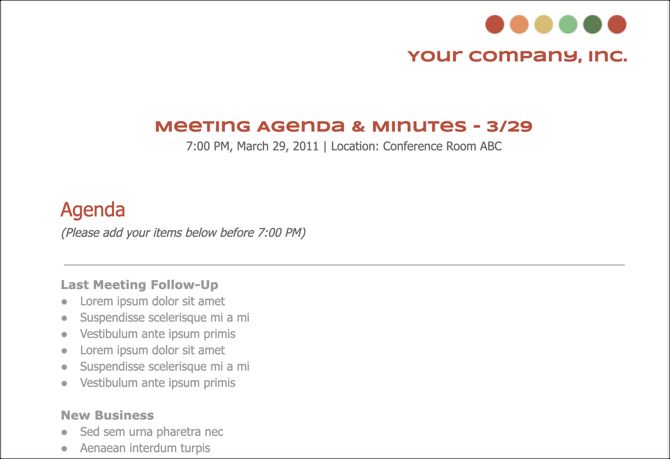 Google Docs Meeting Agenda Template