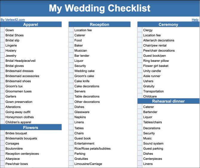 Google Docs Wedding Checklist Template