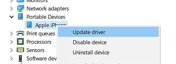 Updating the Apple Mobile Device USB Driver automatically on Windows