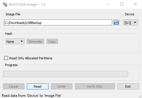 Backup a USB stick with Win32 Disk Imager