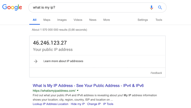 screenshot of asking google what is my ip