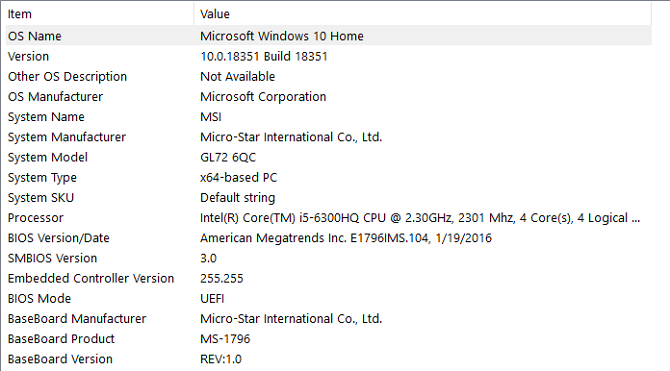 check motherboard in windows system info