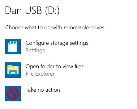 default options usb windows 10