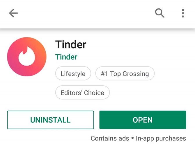 tinder google play store uninstall app