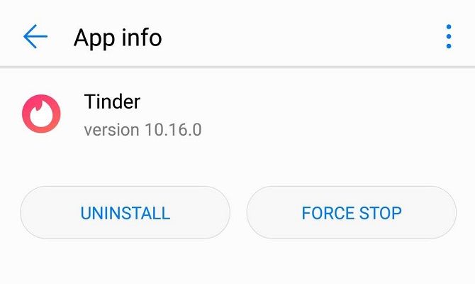 tinder uninstall option in phone settings