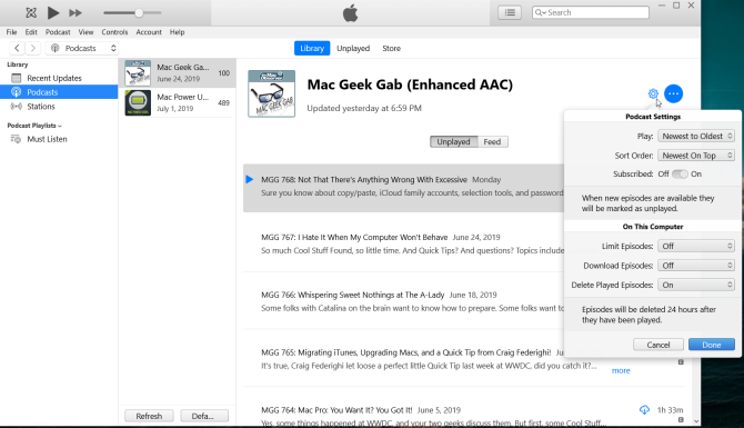раздел подкастов приложения iTunes