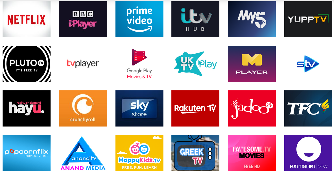 A small selection of available Roku channels