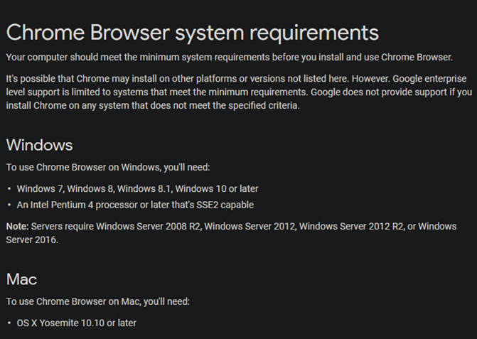 Chrome System Requirements