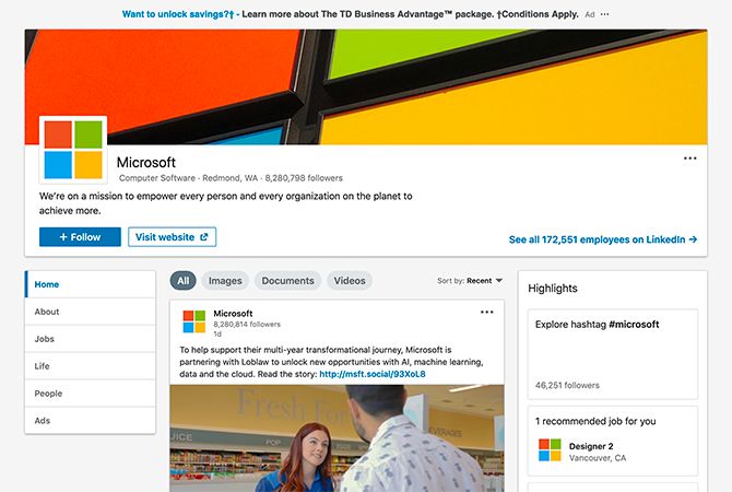Follow Microsoft on LinkedIn