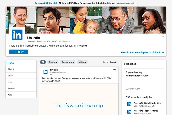Follow LinkedIn's Company Page on LinkedIn