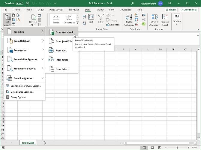 Get Data Menu for Excel Power Query
