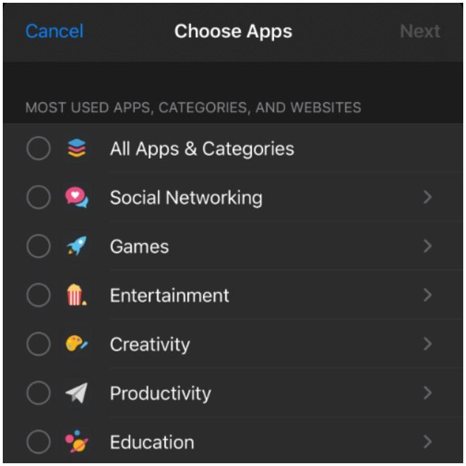 Choose Your Apps for Limiting Usage