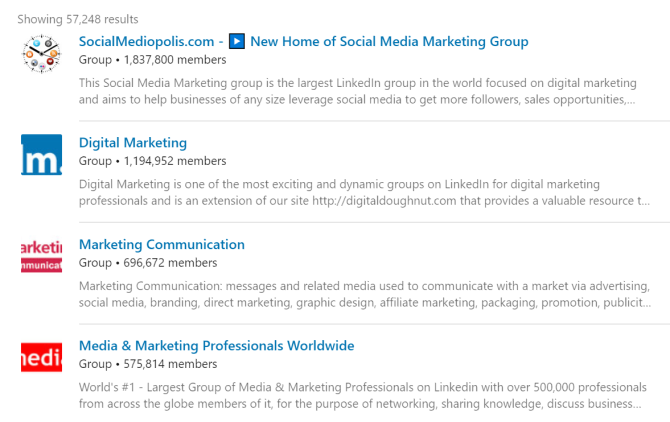 LinkedIn Groups Search Results
