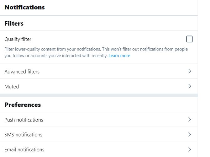 twitter notifications settings
